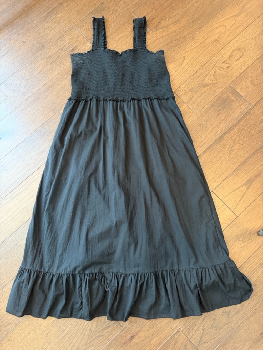 NIC+ZOE Smocked Cotton Lawn Black Midi Dress Large - C30-039